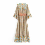 Women's Sunflower Positioning Printing Waist With Horn Sleeve Long Skirt