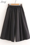 Women Summer Shorts Skirts Solid Elastic Waist Loose Casual Elegant Cotton Wide Leg Pants Korean Style Girls Midi