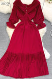 Pleated Party Midi Dress Women Sexy Slash Neck Off Shoulder Flare Long Sleeve Draped Ruffle Vestidos Female