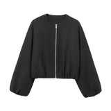 Women's ZA Autumn And Winter New Round Neck Soft Short Bomber Jacket