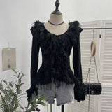 Shooting Waste Soil Wind Irregular Wood Ear Trumin Knitting To Make Old Hole Splicing Hairy Blouse Hottie Cardigan