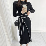 Autumn And Winter Korean Version Of The Temperament Half-High Collar Body Long Collar Wearing Waist Knitted Sweater Dress Dress