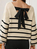 And Winter New Striped Hit-Colored Sweater Women Loose Bow Tie With Knitted