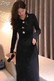 French Solid Long Sleeve V-Neck Sweater Knitted Maxi Midi Dress for Women Elegant Female Bodycon Dress Korean Autumn