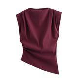 New Folding Decoration Asymmetric Cushion Shoulderless Top