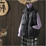 Down Jacket Vest Jacket Female 2024 Spring And Autumn New Korean Version Of White Duck Velvet Loose Horse Clip Vest Stand Collar Bread Suit-Outfit