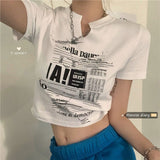 Zingj V-Neck Short-Sleeved T-Shirt Female 2024 Summer New Korean Version Slim Short Hot Girl Crop Student Top