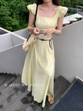 Special Price Does Not Return] Xixi Korean Version Of Elegant Square Lead Flying Sleeve Dress Pure Lust Dress