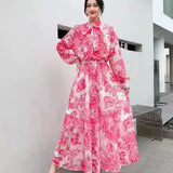 Print Lotus Leaf Side Half-Dress Woman Two Sets Of Ocean Length Reduce Age Long-Sleeved Bow