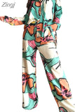 Pieces Women's Sets 2023 Summer Spring Flower Print Blouse Shirt Suit Tops And Pants Suits Two Piece Set Tracksuit