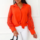 Sexy Lace Hollow Out Women Blouse Streetwear 2023 Autumn Black Button Up Shirts Green Top Long Sleeve Mesh Design