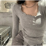 Zingj T-Shirt Women's Autumn Tight Slim Long Sleeve Bottom Shirt 2024 New Short Design Sense Student