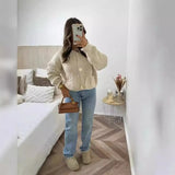 Women's INS Explosion Coarse Needle Long Sleeved Button