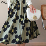 Women Summer Floral Elastic Waist Elegant Ankle Length Female A-line Fairy All-match Vintage Clothing Mujer