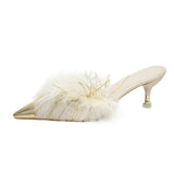 Head Hair Slippers Women In The Autumn Of 2025 New Pointed Head Wear Metal Head Fine And Sweet Temperament Lazy