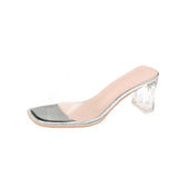 Red Transparent Sandals Sandals Sand Slippers Women Wear Fashion 2025 New Summer Coarse High Heels Crystal In