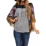 Women's Wear Bat Sleeve Print Color Swafge Round Collar Blouse