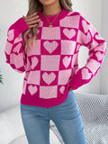 Autumn And Winter Lattice Love Lantern Sleeve Sweater Valentine's Day Women's