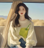 Year's Popular Beautiful Sweater Niche Loose Thin Lazy Wind Apricot Print Knitted Bottom Shirt