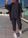 New Casual Solid Color Collar Long-Sleeved Top Sports Trouser Suit