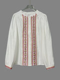 Ethnic Embroidered Long-Sleeved Holiday Shirt Lantern Sleeve New Women's Top Women's Spring