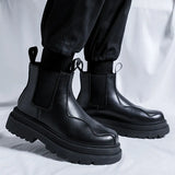 Zingj New Vintage Niche Black Leather Boots Chimney Boots Men's Thick Platform Raised Sleeve Tide Boots