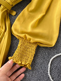 Women Pleated Long Dress Female Elegant Lantern Long Sleeve High Waist Red/Purple Draped Maxi Vestidos Spring Autumn