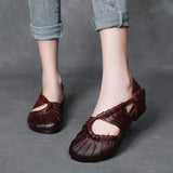 Time 79] Leather Soft Soles Flat-Soled Sandals Women Summer National Wind Handbag Head Wrapped Mother