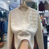 Flower Embroidery Design Blouse With Ocean Knitted Cardigan Long-Sleeved Temperament Minus Age Casual Sweater