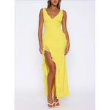 Pure Sexual V-Neck Side Open Skirt Dress With High-End Feel And Long Dress New Women's