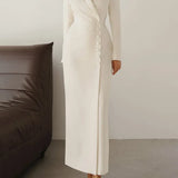 2025 New Women's Clothing Solid Color Long-Sleeved Button Coat Suit Dress