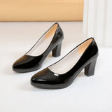 New Fashion Light Mouth Single Shoes Round Head Thick Heel Shoes Patent Leather Pure Women's