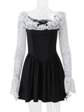 Black Lace Flare Long Sleeve Mini Dress- Outfit