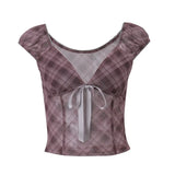 Zingj Summer New Fashion Hot Girl Retro Plaid Lace Mesh Stitching Short Jacket