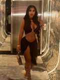 Sexy Hollow 2 Piece Sets Women Metal Decorative Sleeveless Chic Tank Tops+Irregular Hip Skirts Female Party