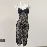 New Female Sense Lace Perspective Open Fork Folded Sling Skirt Elegant Pajart Mesh Hot Bag Hip