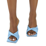 Fish Mouth Leather High Heels Women's Fine Heel Square One-Word Fashion Slippers