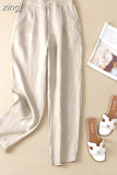 Summer Breathable Pants Large Size Loose Harem Ankle-Length Pants Cotton Linen Casual Pocket Black Elastic High Waist