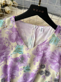 Autumn Women Floral Ruffle Long Dress Bohemian Vacation Beach Maxi Robe Female Elegant V-Neck Lantern Sleeve Robe