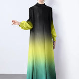 And Fashionable Gradient Lantern Sleeve Pressure Folding Dress Women Autumn And Winter Loose Apparent Thin-Skinny A-Character