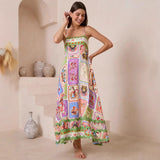 Women's Suspension Printed Vacation Style Sleeveless Dress Lace Decoration