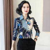 Chinese Style Women's Silk Jacket Autumn New Print Mulberry Silk Shirt Loose Long-Sleeved