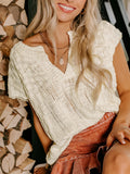 Summer New Women's Pure Color Knit V Collar Loose Short-Sleeved