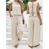 Summer Women's Fashion Ice Silk Sleeveless Vest Casual Pants Set