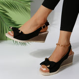 Slope Heel Sandals Summer New Water Table Bow Fish Mouth Sandals Hot Selling Buckle Sandals