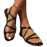 2025 Summer New Crossover Women's Shoes Casual Square Head Solid Color Flat Bottom Roman Sandals