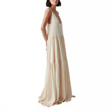 Summer European Women's Loose Solid Color Folds Irregular Dress Beach Sling