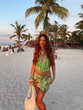 Spring And Summer Three-Dimensional Flower Beads With Hanging Neck Slings Two-Dress Bikini Skirt Set
