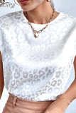 Short Sleeve Tops Fashion Leopard Print Blouse O-neck Women Shirts Casual Streetwear 2023 Loose Jacquard Clothes