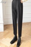 Pants Solid High Waist Casual Suit Trousers Women 2023 Fashion Pocket Zipper Straight Ankle-Length Pants OL Women